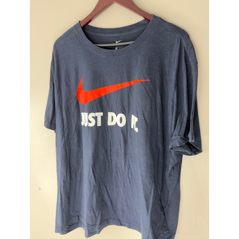 Nike Mens Just Do It Swoosh Graphic T-Shirt Navy Blue Orange 3XL